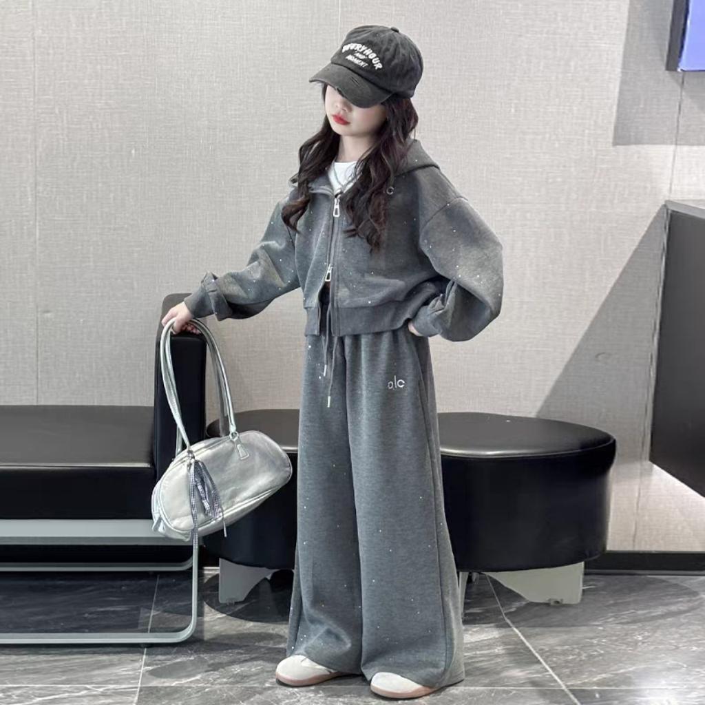 女童套装2025新款洋气时髦儿童春秋款卫衣阔腿裤两件套休闲运动装
