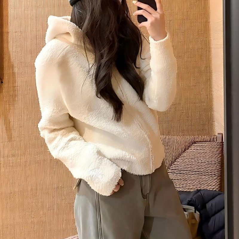 香朵儿【泡芙带帽】时尚气质纯色毛衣连帽拉链柔软毛织保暖上衣女