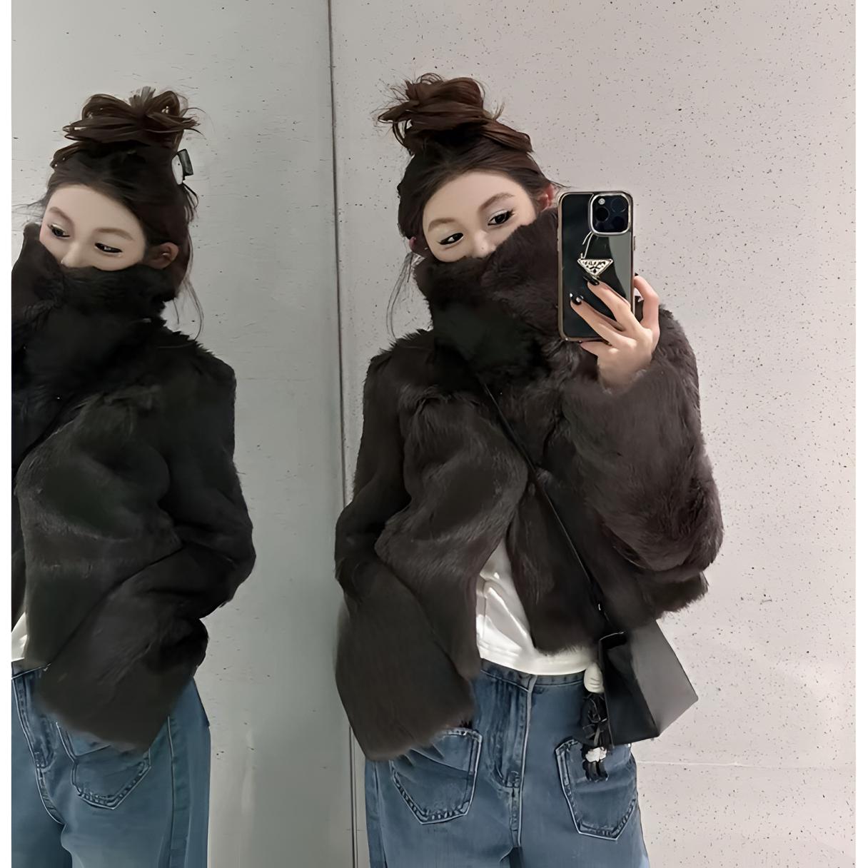 老钱风兔毛时尚气质外套皮毛一体短款高级感秋冬季新款皮草