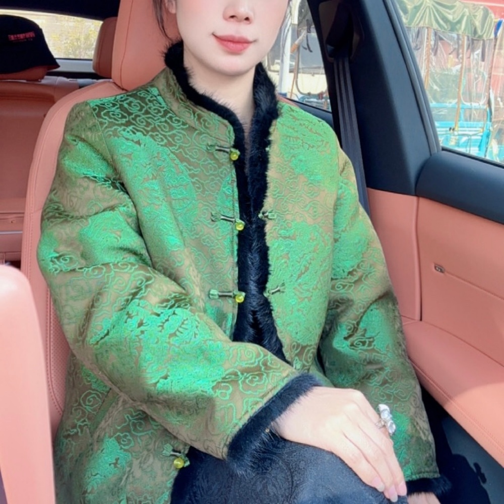 【醉清韵】冬季新中式国风水貂毛高级气质双面双穿加绒加厚女装外套