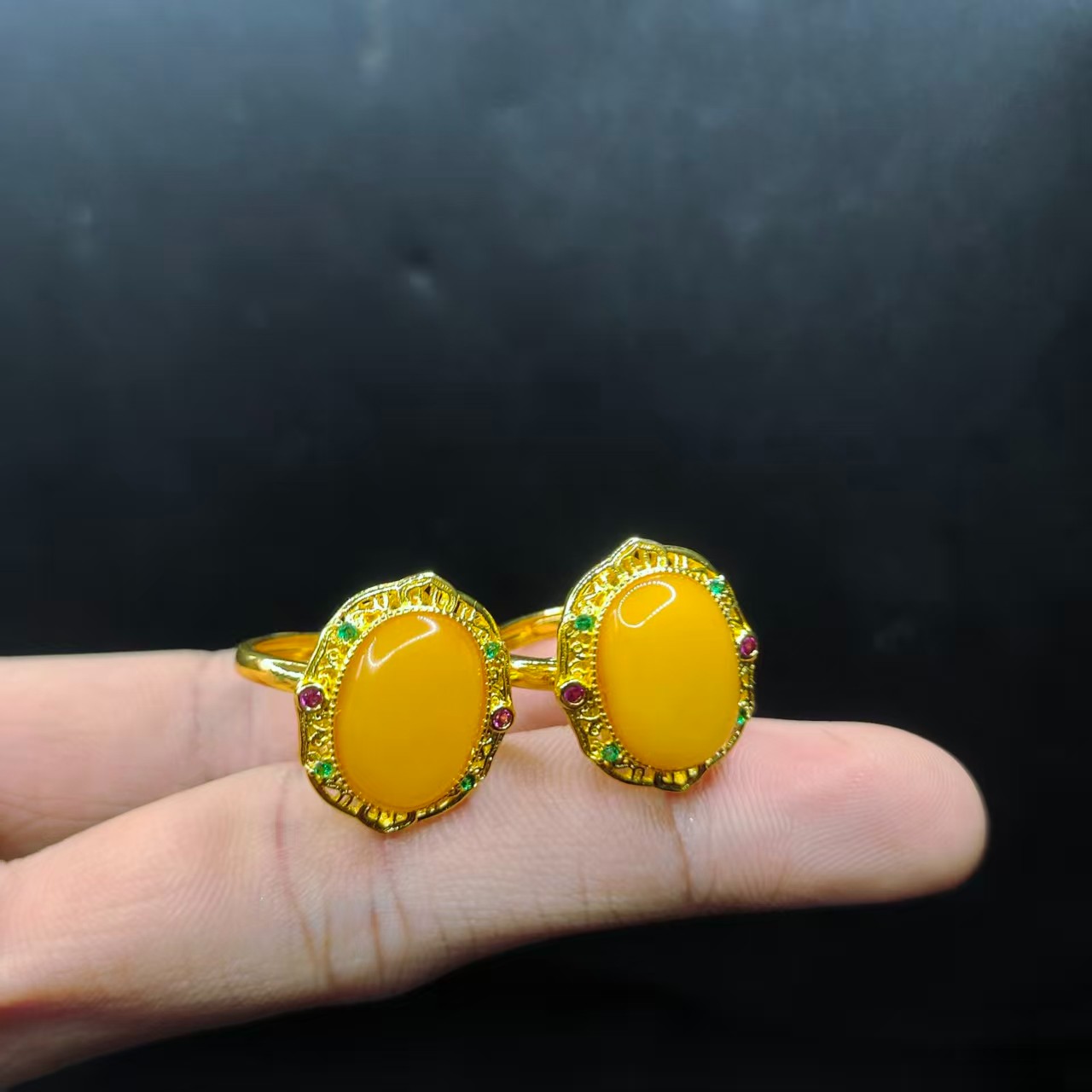 【康康严选】蜜蜡鸽子蛋面戒指XP9【多样性发其一】约14-12mm+