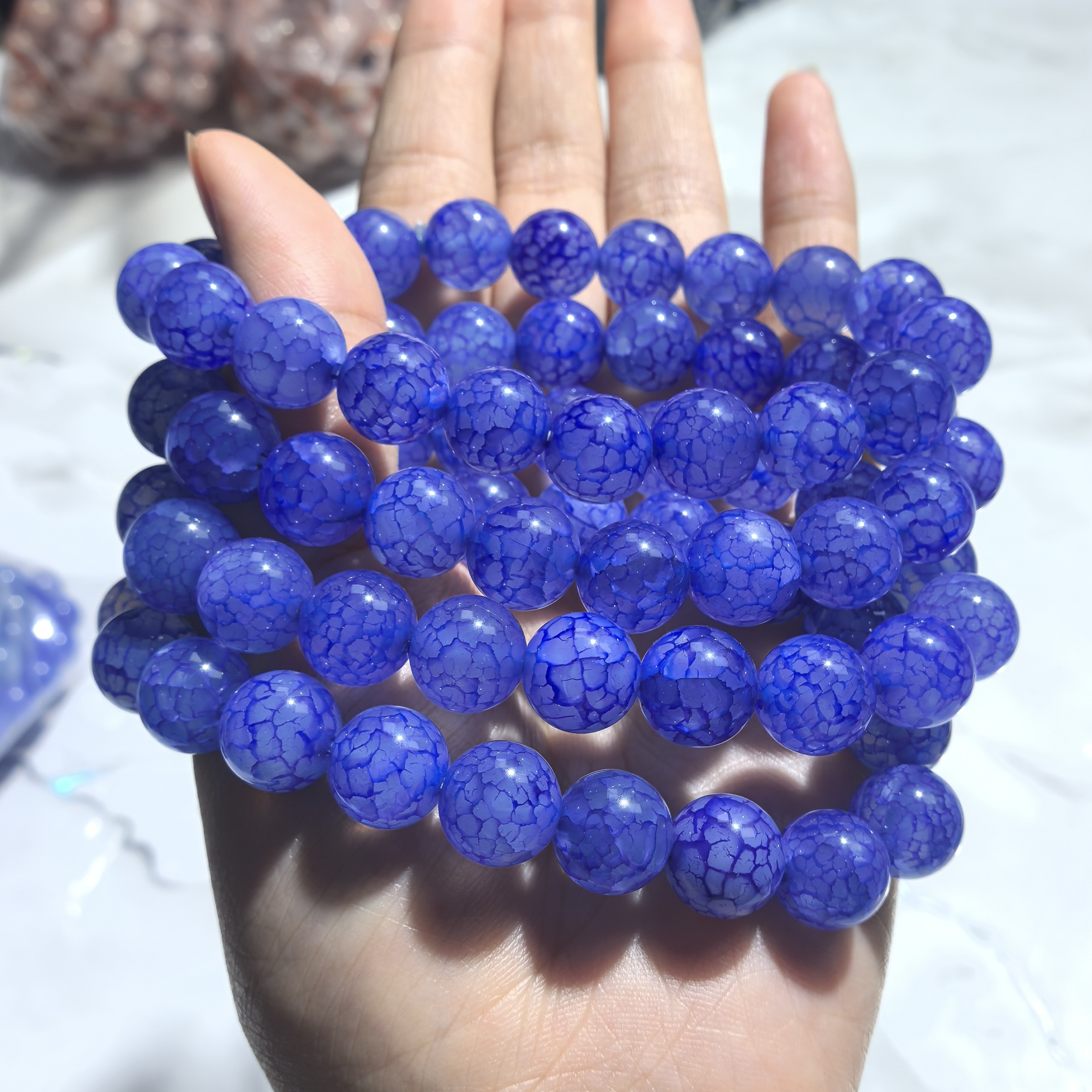 天然玛瑙手串蓝龙纹卡10一条，多样性发3号