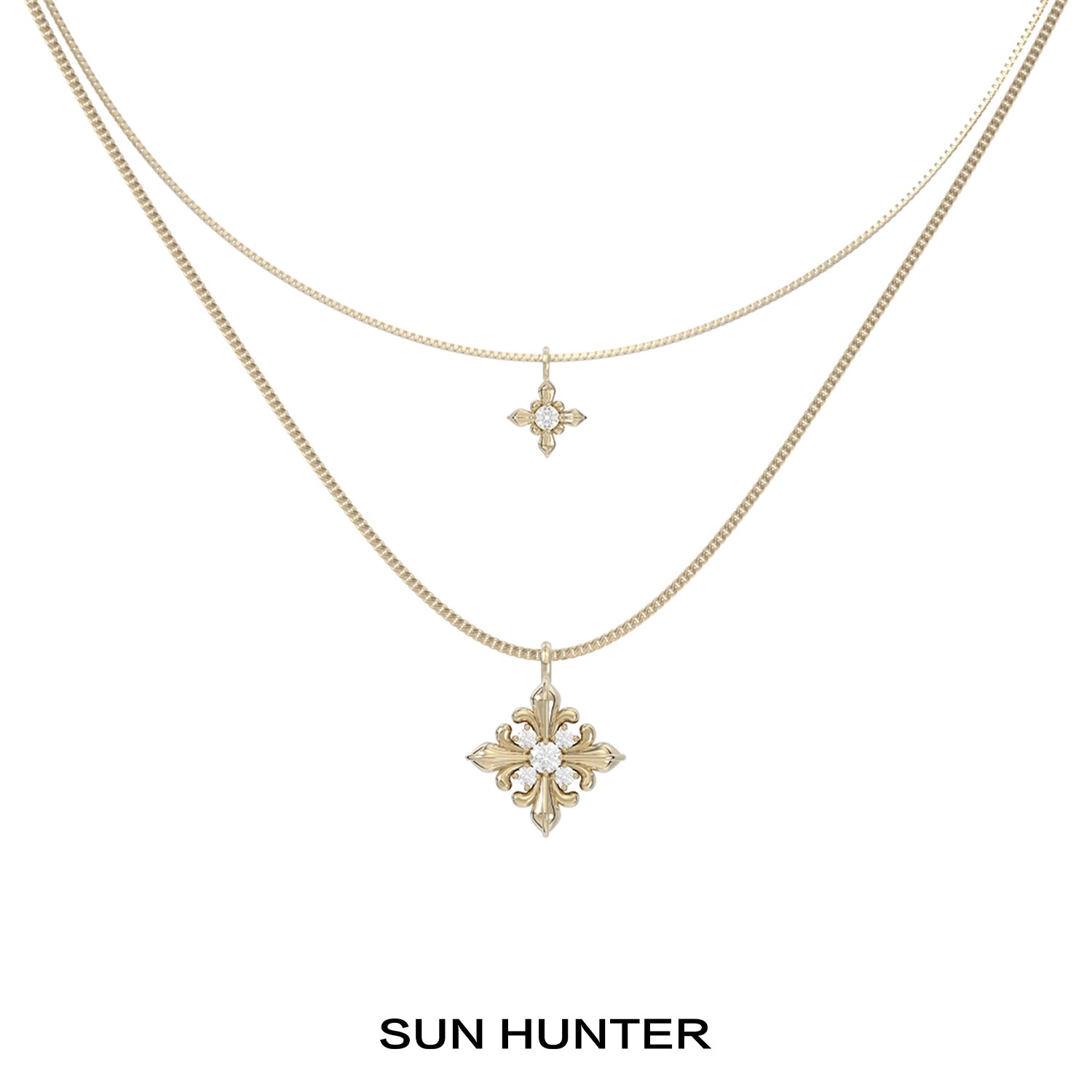 铜合金项链 三横SUN HUNTER原创大小鸢尾花双层项链精轻奢锁骨链