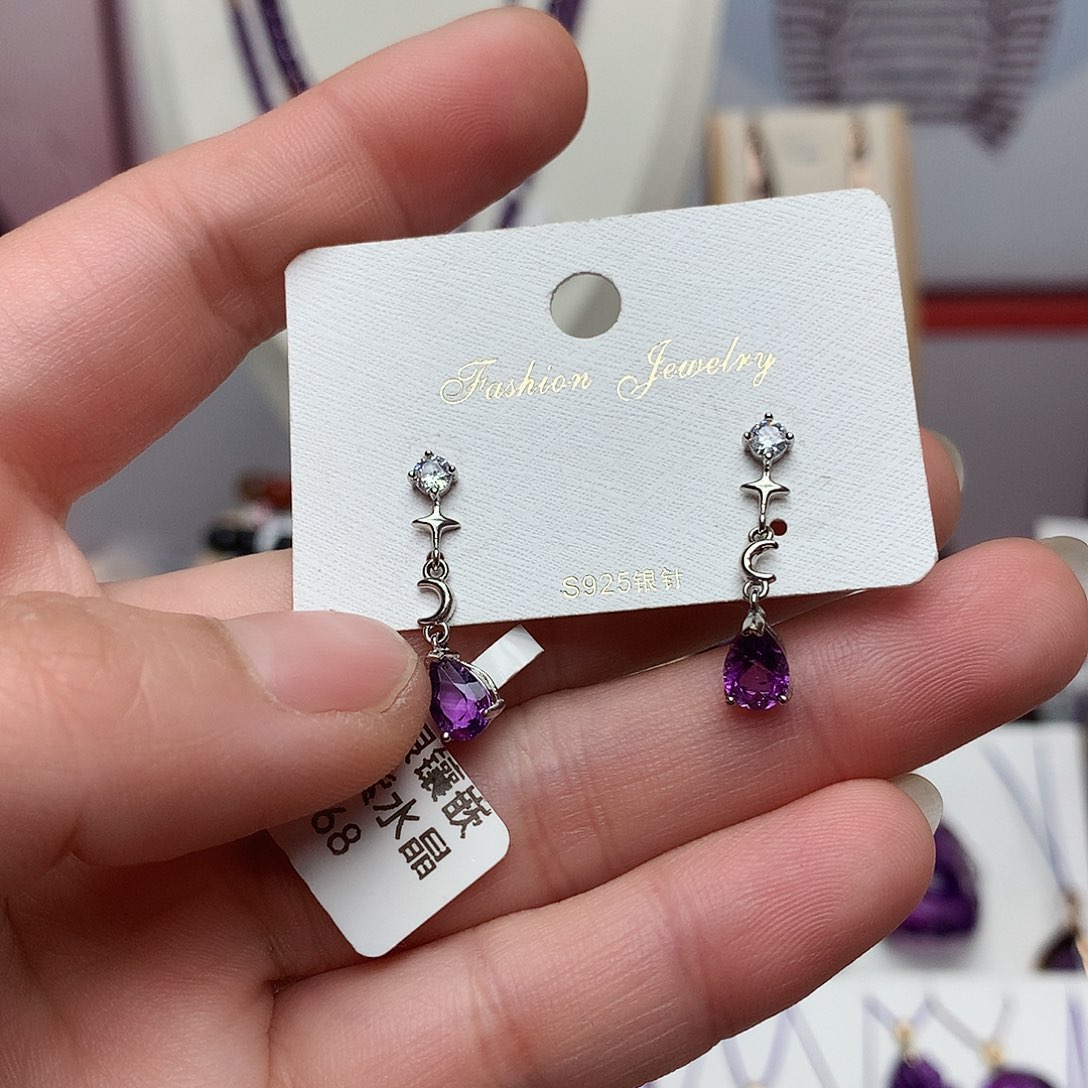 紫晶耳饰银S925镶嵌福利款