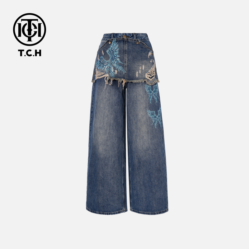 TCH私服烫钻工艺时尚休闲百搭秋冬牛仔裤女T75C20E5110轻奢tch