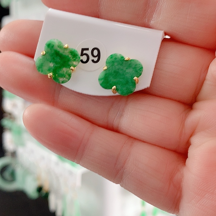 翡翠耳饰银S925镶嵌翡翠