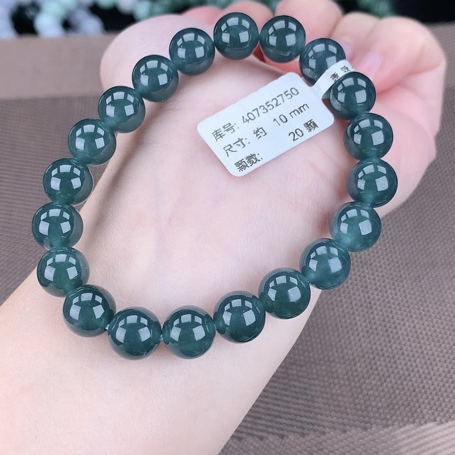 正品天然A货翡翠10m高冰天空珠子蓝手串蓝色时尚精美百搭气质