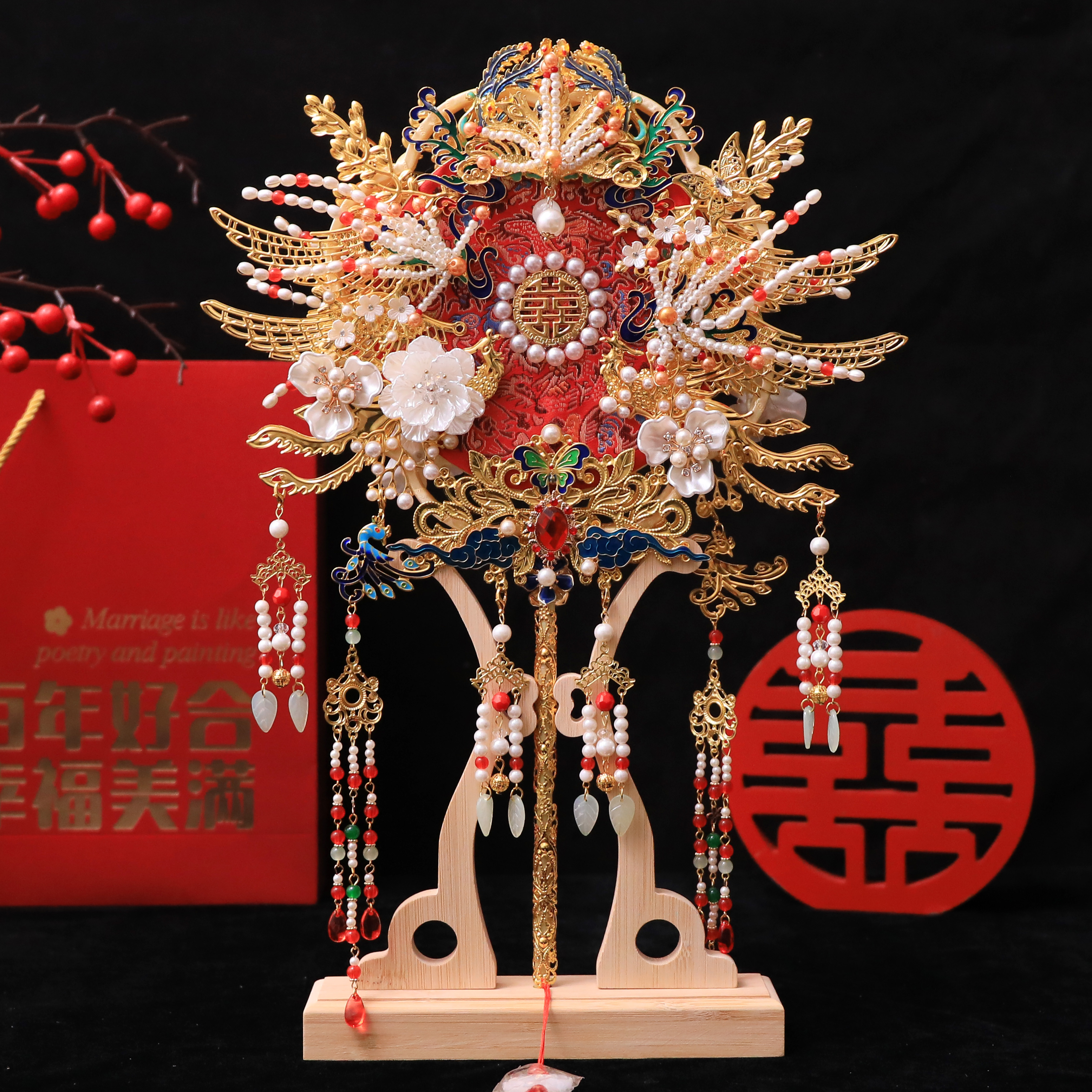 中式婚礼新款新娘秀禾团扇高级结婚喜扇成品团扇新娘2025年新款