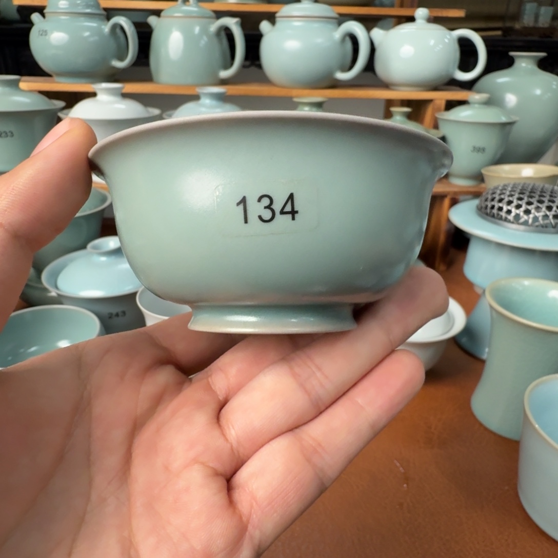 摆件陶微瑕仿古青绿超薄胎压手杯