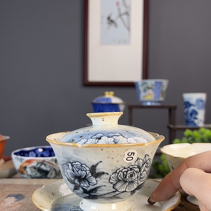 摆件景德柴烧茶杯多人