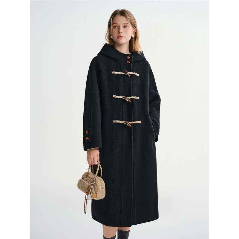 独束大码女装【薄荷生巧】牛角扣中长款毛呢外套25DS84113/84450