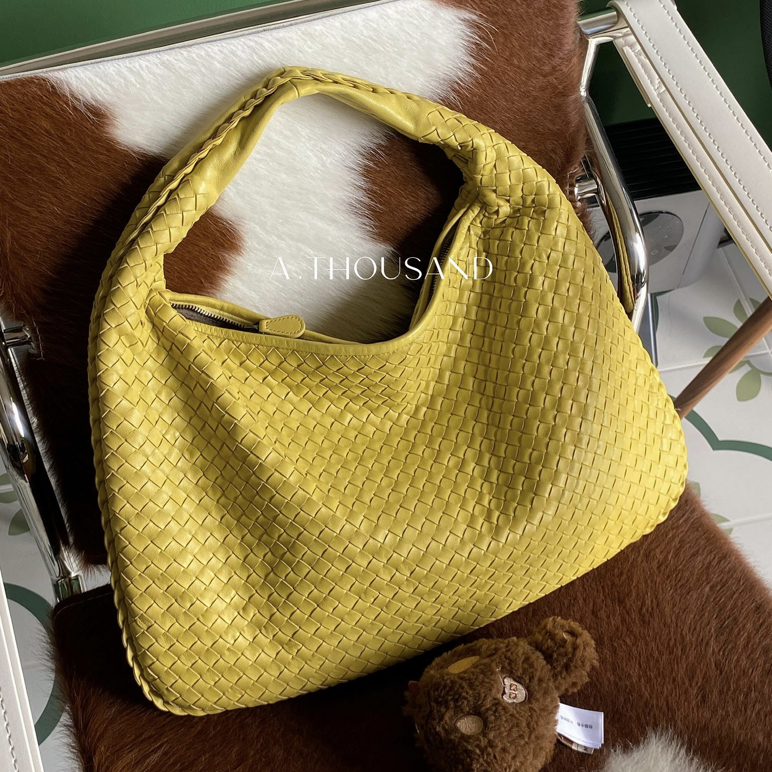 95新 BOTTEGA VENETA/葆蝶家 bv黄色和尚底长45手提包28983247