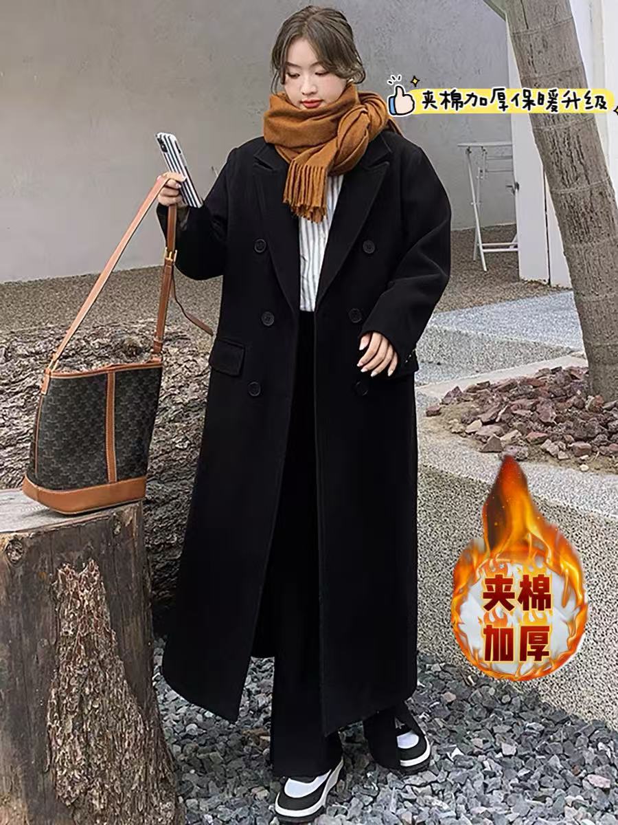 8149  M夹棉加厚毛呢大衣女中长款2025年秋冬过膝赫本风呢子外套 