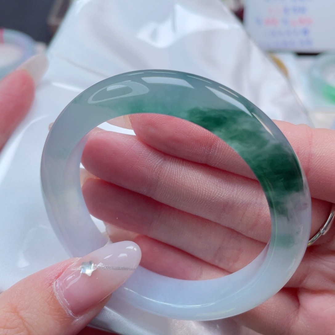 翡翠手镯未镶嵌51.4泼墨山水 古色古香悠长韵味 捡漏款9