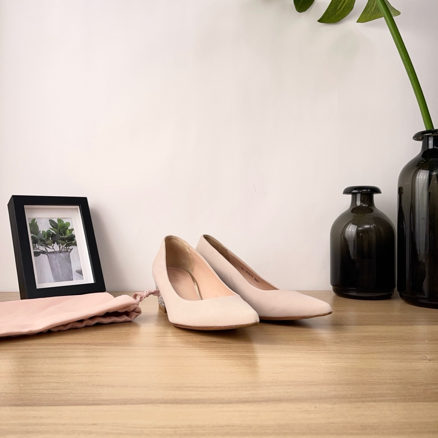 95新 StuartWeitzman 【美佳】灰色翻毛皮亮片高跟鞋/36½码/2079