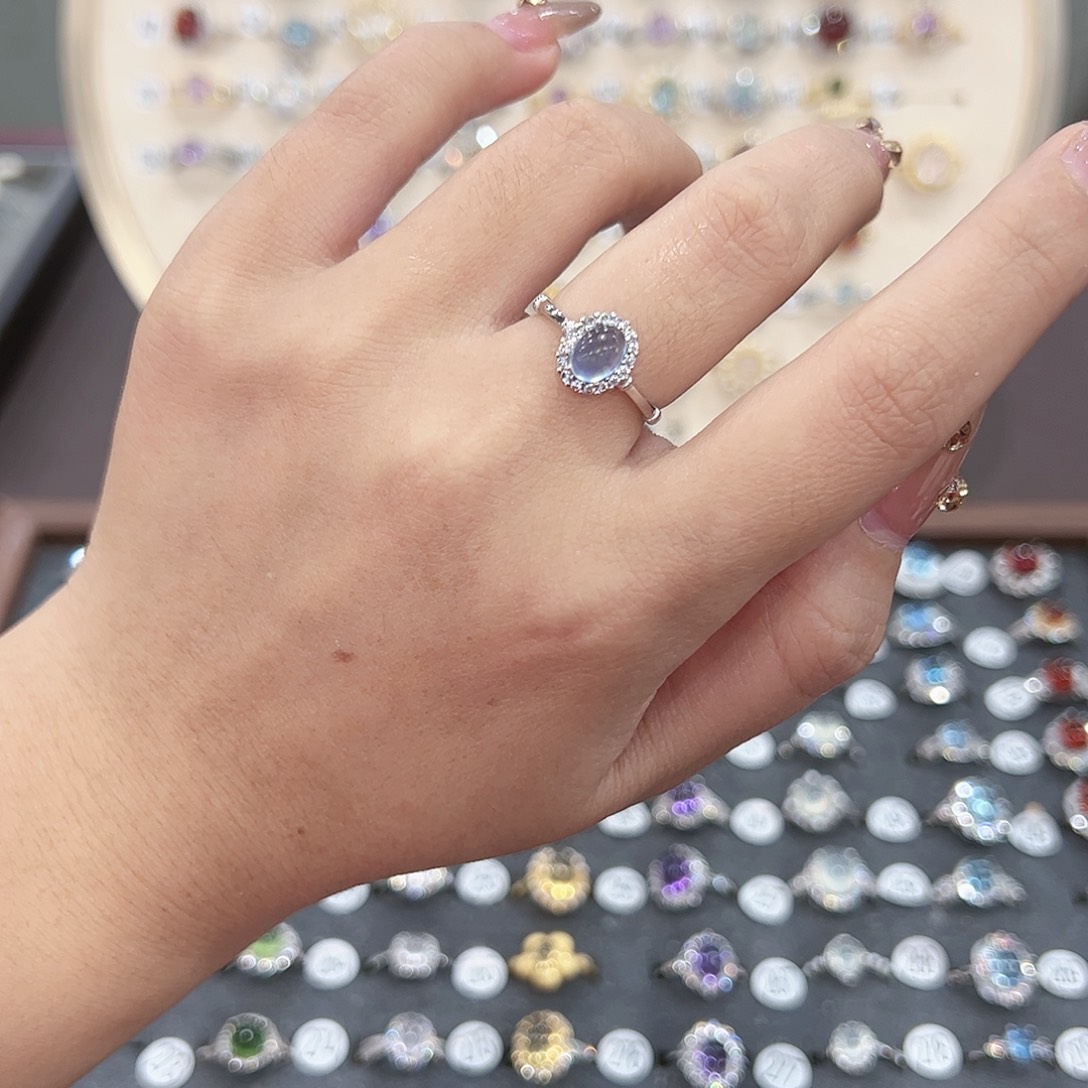 蛇纹石玉戒指银S925镶嵌