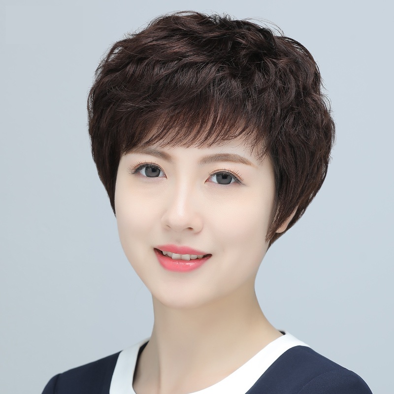 假发真发全头套女短发中老年女士短卷发妈妈款100%全真发假发发套