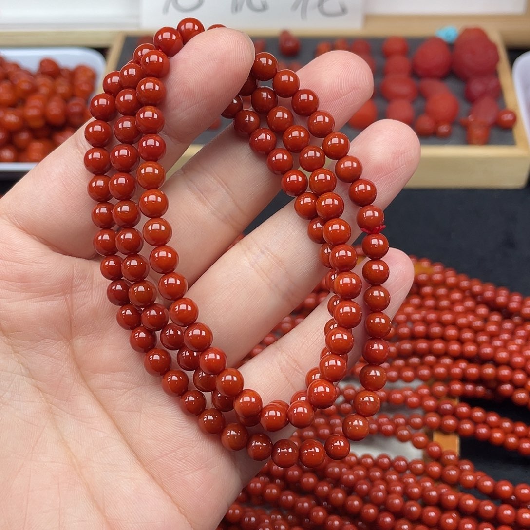 南红玛瑙1号瓦西牛血红卡6长链未镶嵌