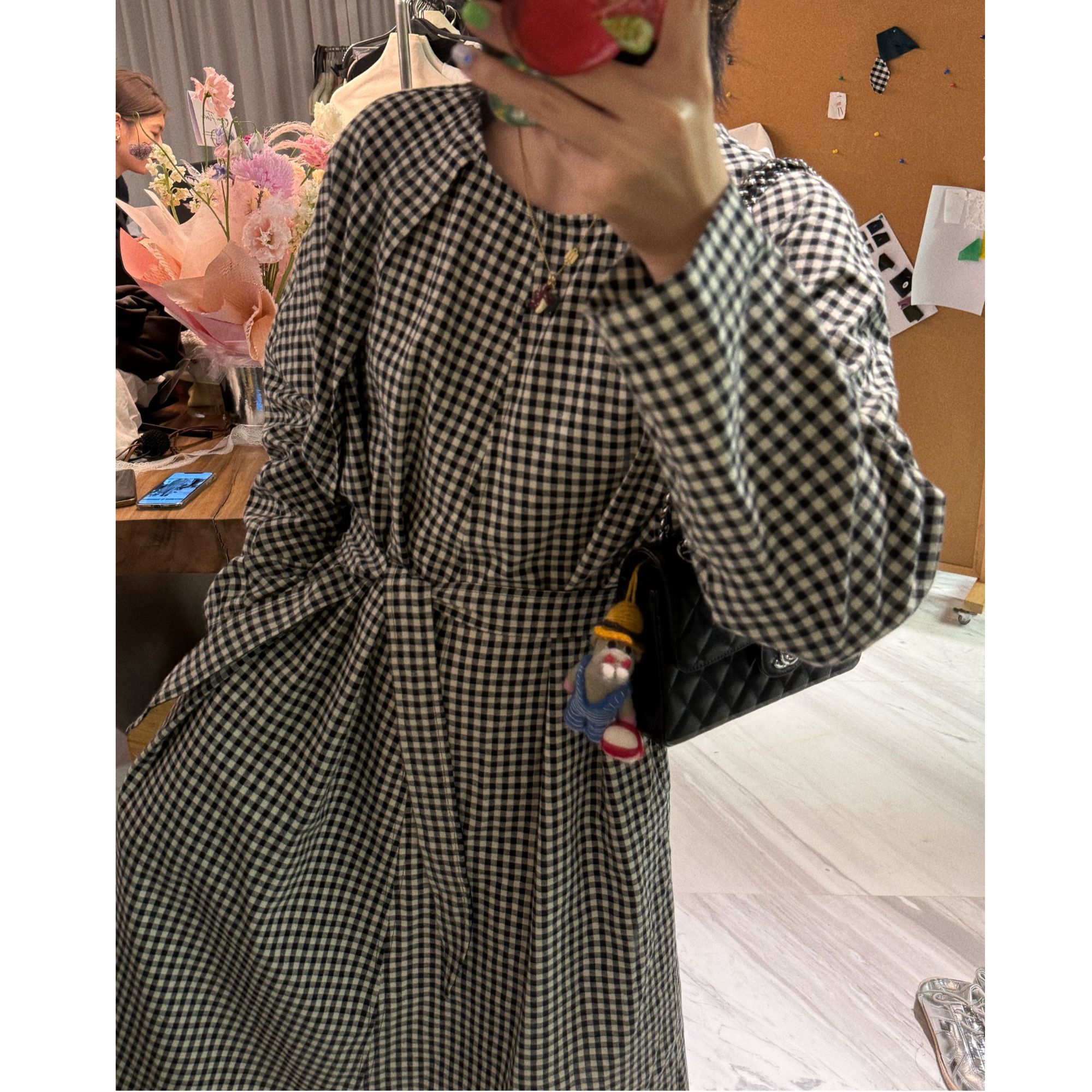 【格子连衣裙】法式复古腰带格子连衣裙 J25LYQ051