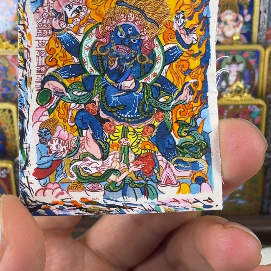 吊坠纯手绘唐卡六臂大黑天画心