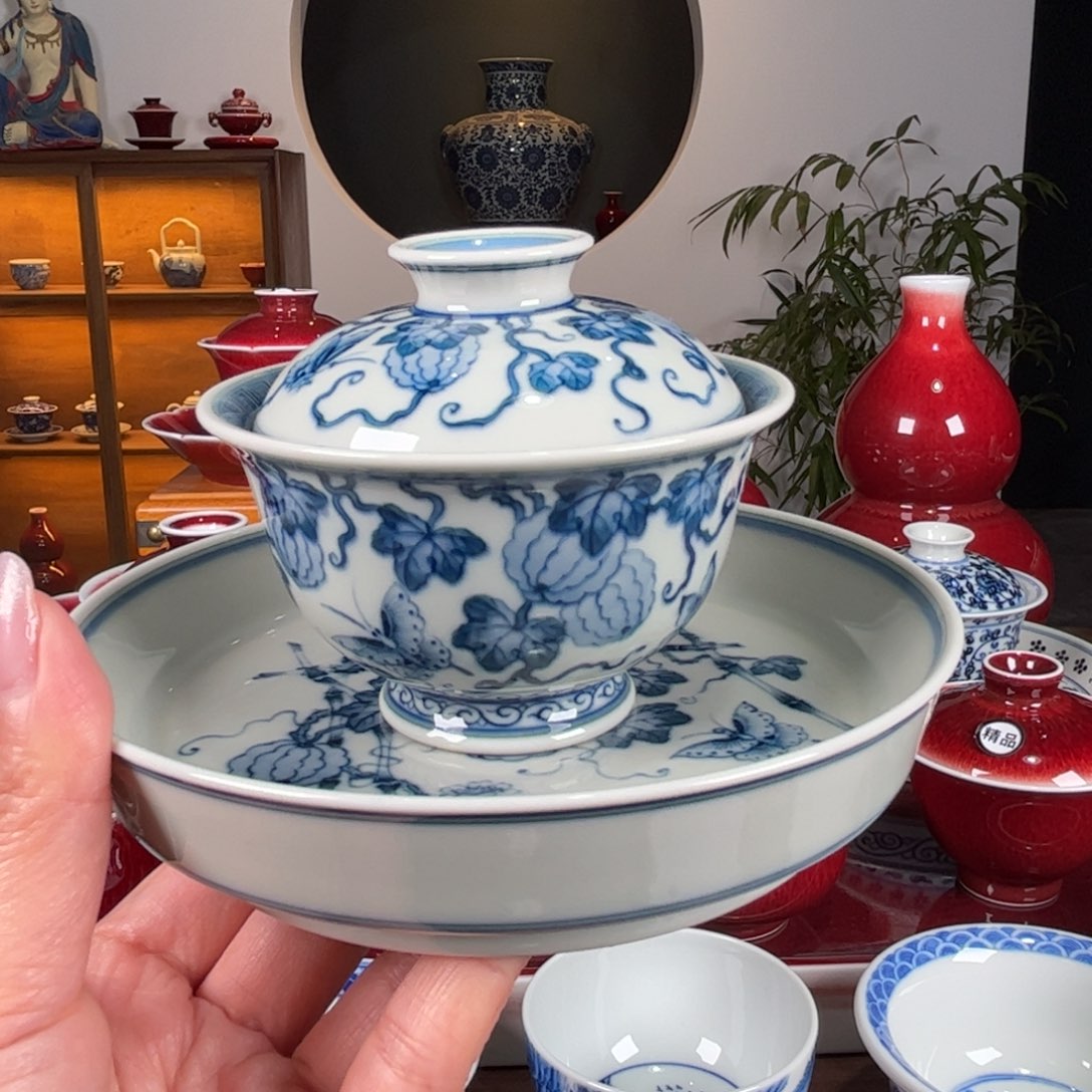 杯闻轩坊柴窑 瓜碟套组