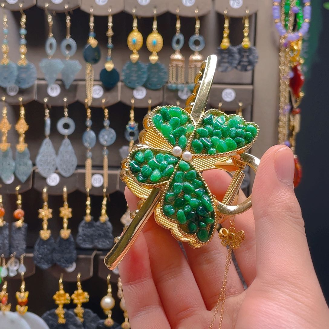 翡翠耳饰合金翡翠