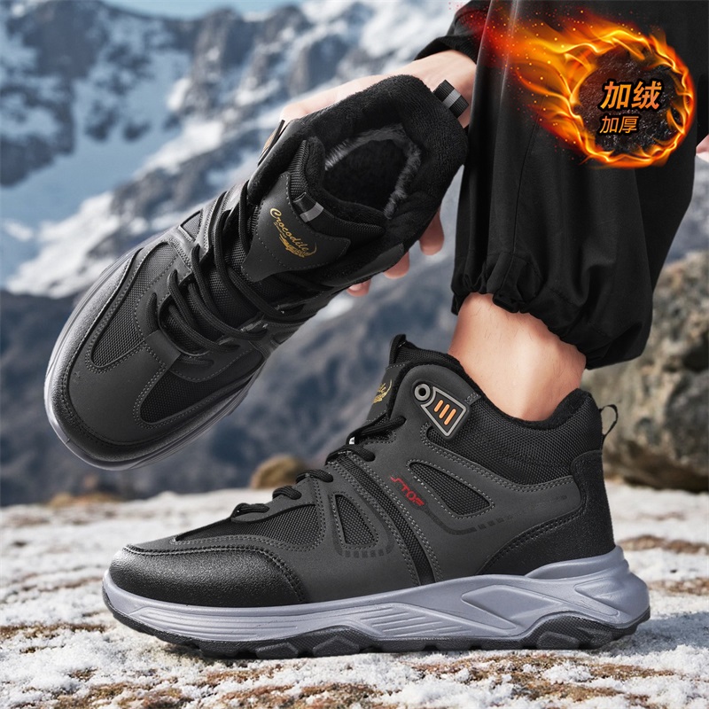 鳄鱼恤高帮鞋男鞋冬季2025新款保暖加绒雪地靴男款防冻东北大棉鞋