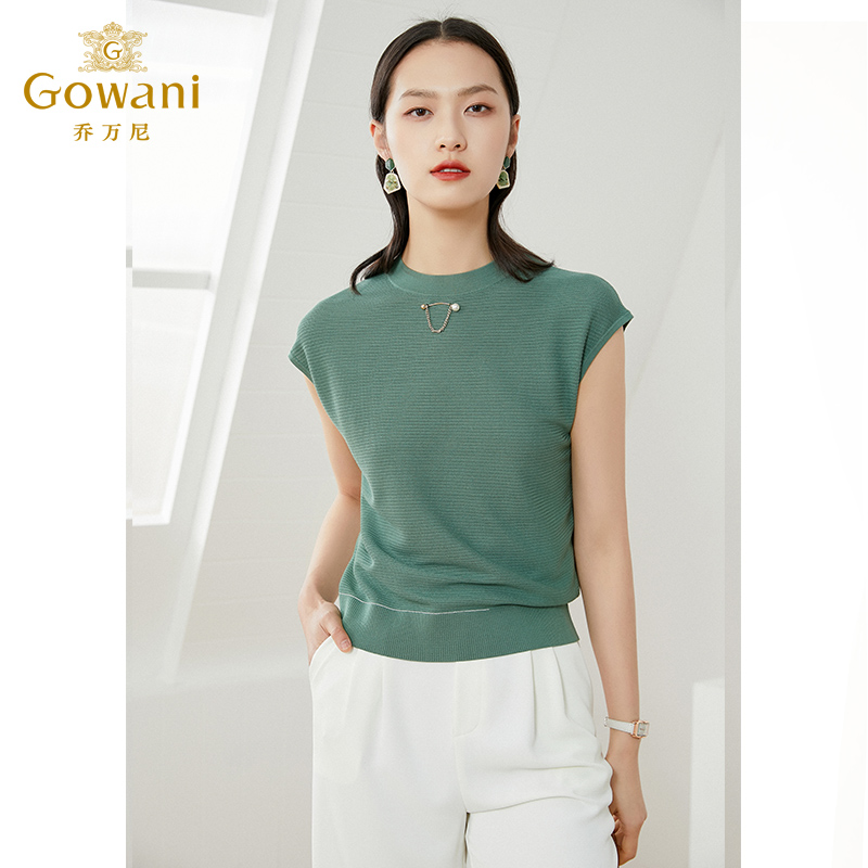 Gowani/乔万尼针织女士薄款小香风设计感圆领宽松夏款上衣EI2M817