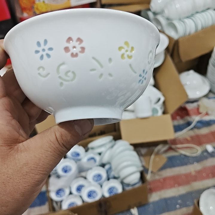 瓷七彩玲珑4.5寸吃饭碗6个微瑕疵