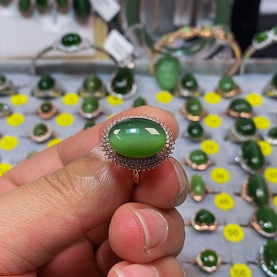 和田玉（碧玉）银S925镶嵌戒指