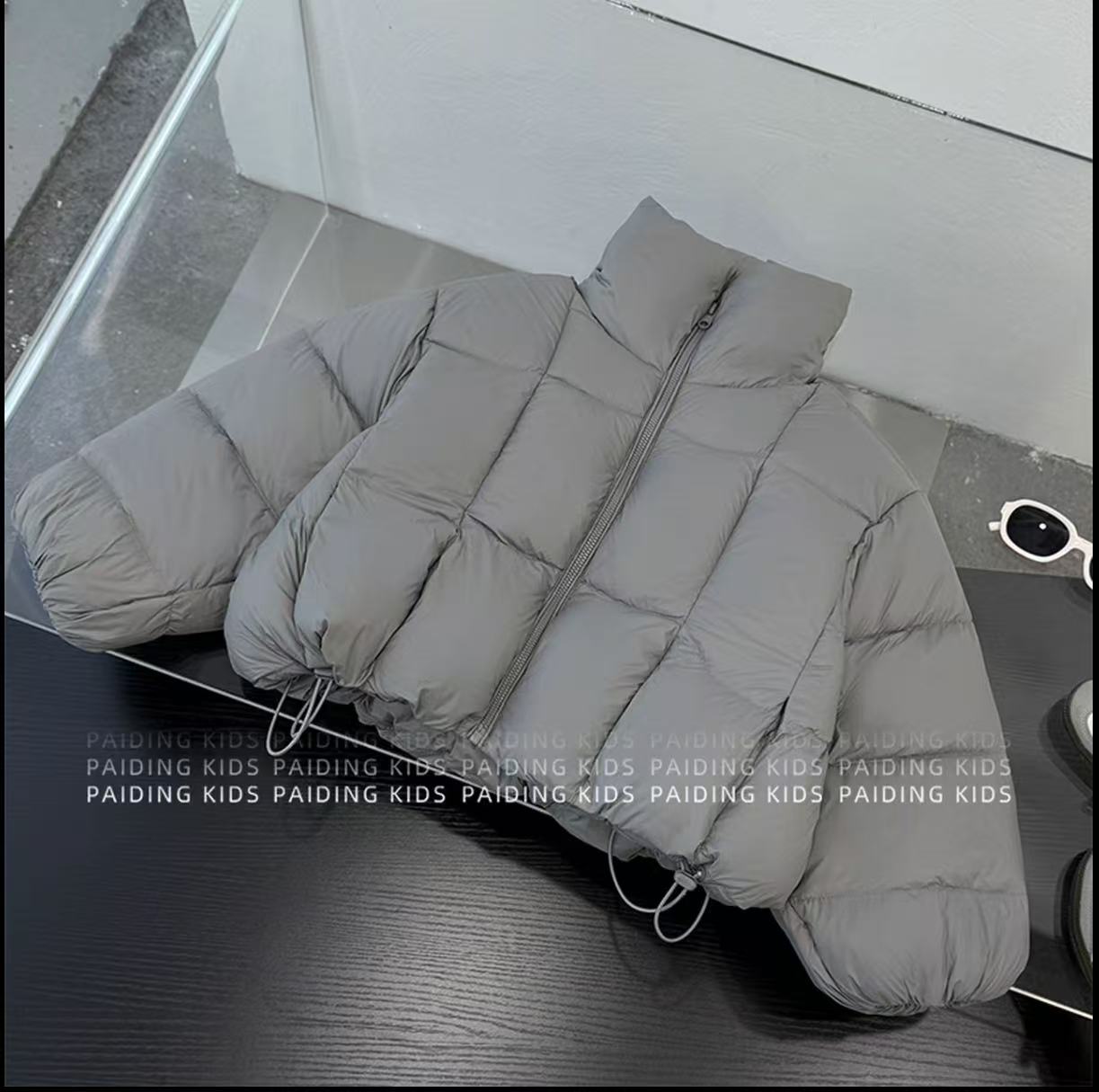 2025冬季男童宝宝新款韩版时尚简约风纯色方格纹休闲保暖棉服外套