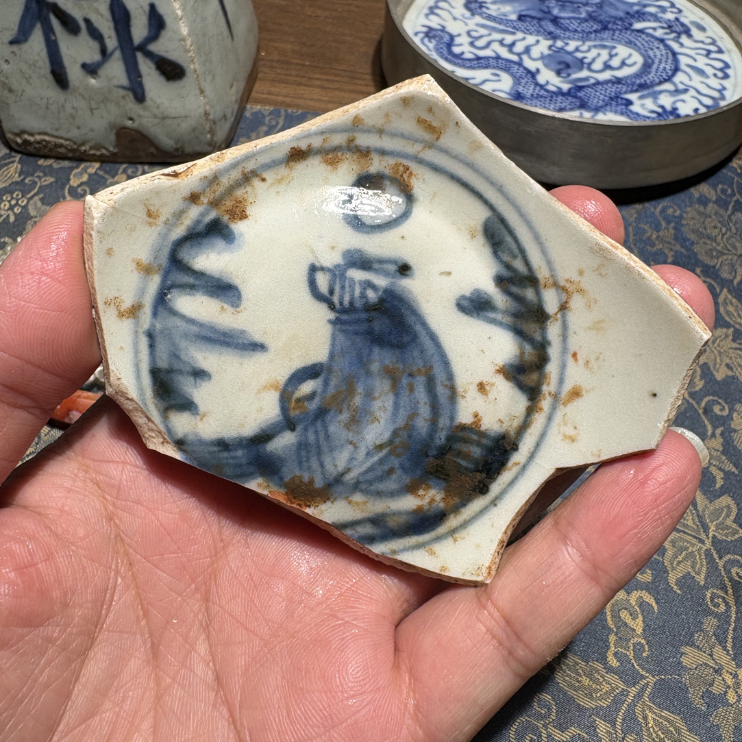 M青花高士读书人物瓷片标本学习收藏顺丰包邮