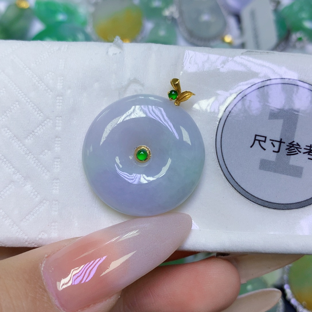 翡翠18K金镶嵌颈饰天然缅甸翡翠a货百元以上9元证书费自理