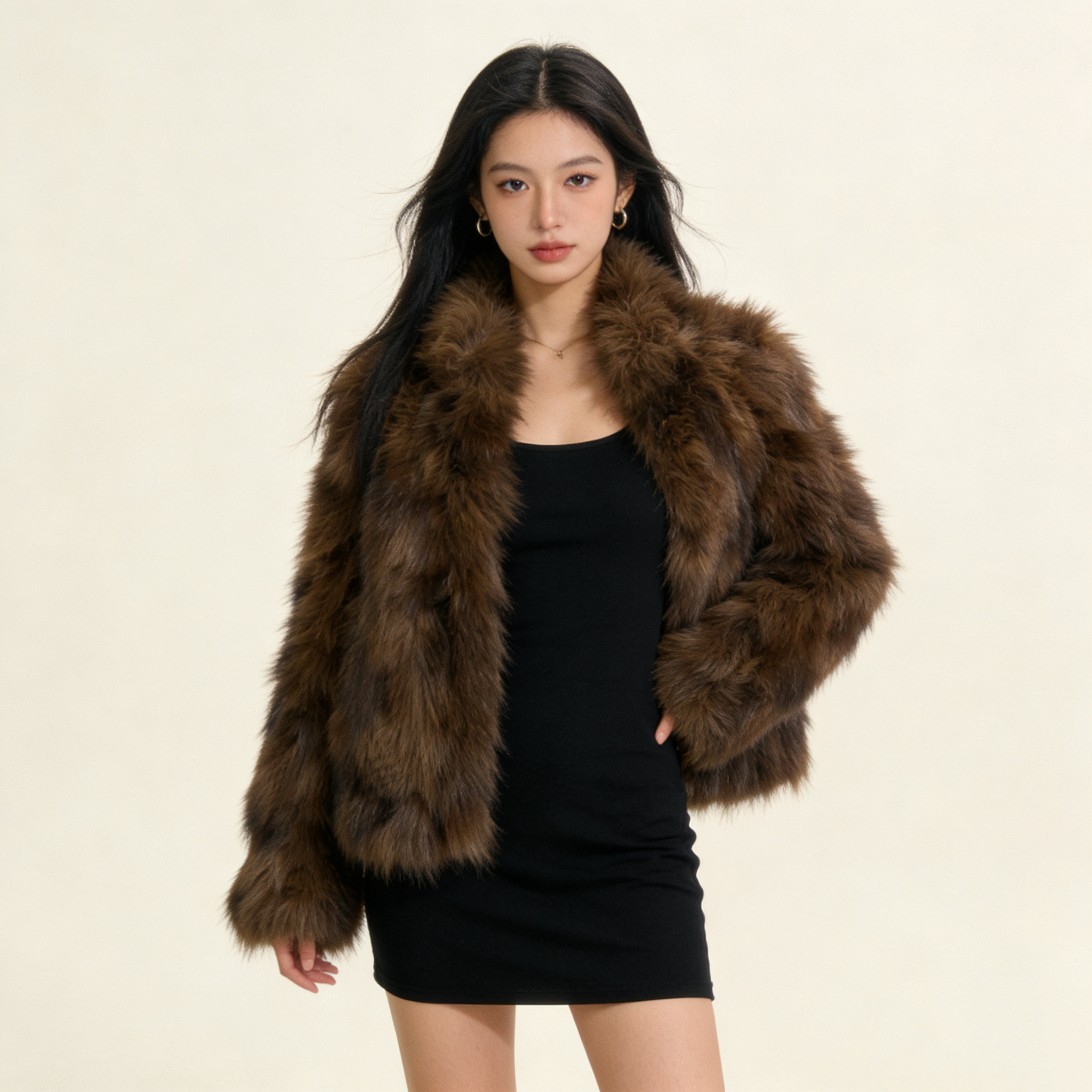 冬季新款晕染印花皮草外套轻奢时尚显瘦短款毛毛外套