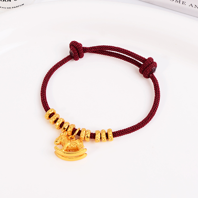 铜合金手链 马上有钱手链女马年本命年红绳手绳编织首饰品送礼物