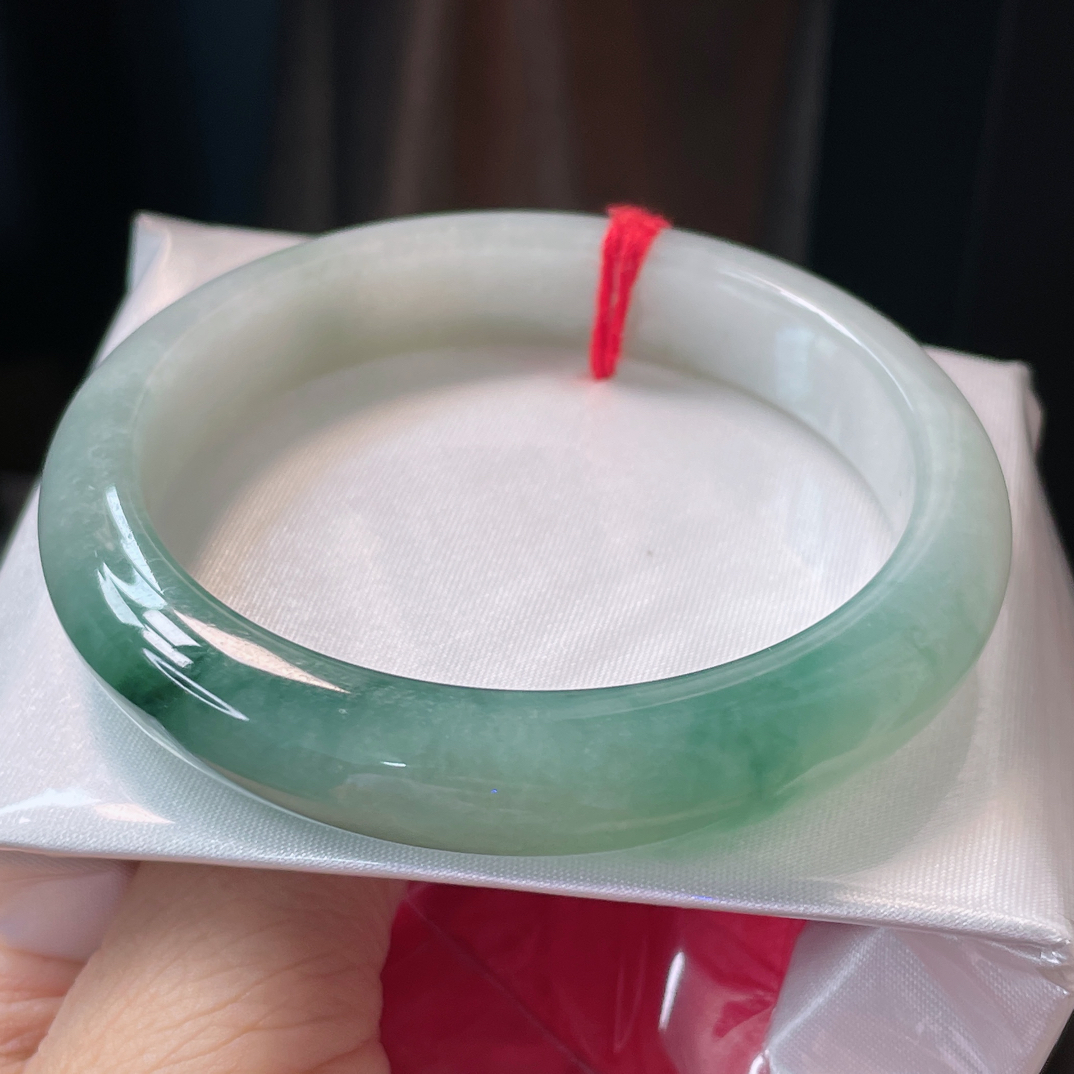 1229缅甸天然A货翡翠手镯58圈冰润半山半水手镯时尚百搭女款精美
