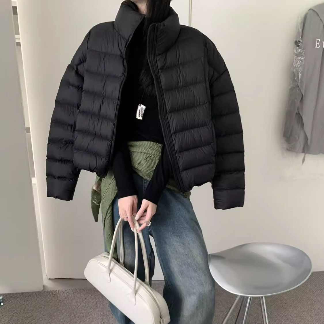 排骨羽绒服女秋冬季新款韩版时尚立领气质宽松高级感白鸭绒面包服