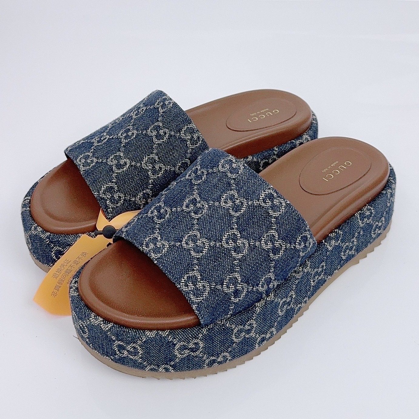 99新 GUCCI/古驰 38码/满印厚底拖鞋/98新/ff0107