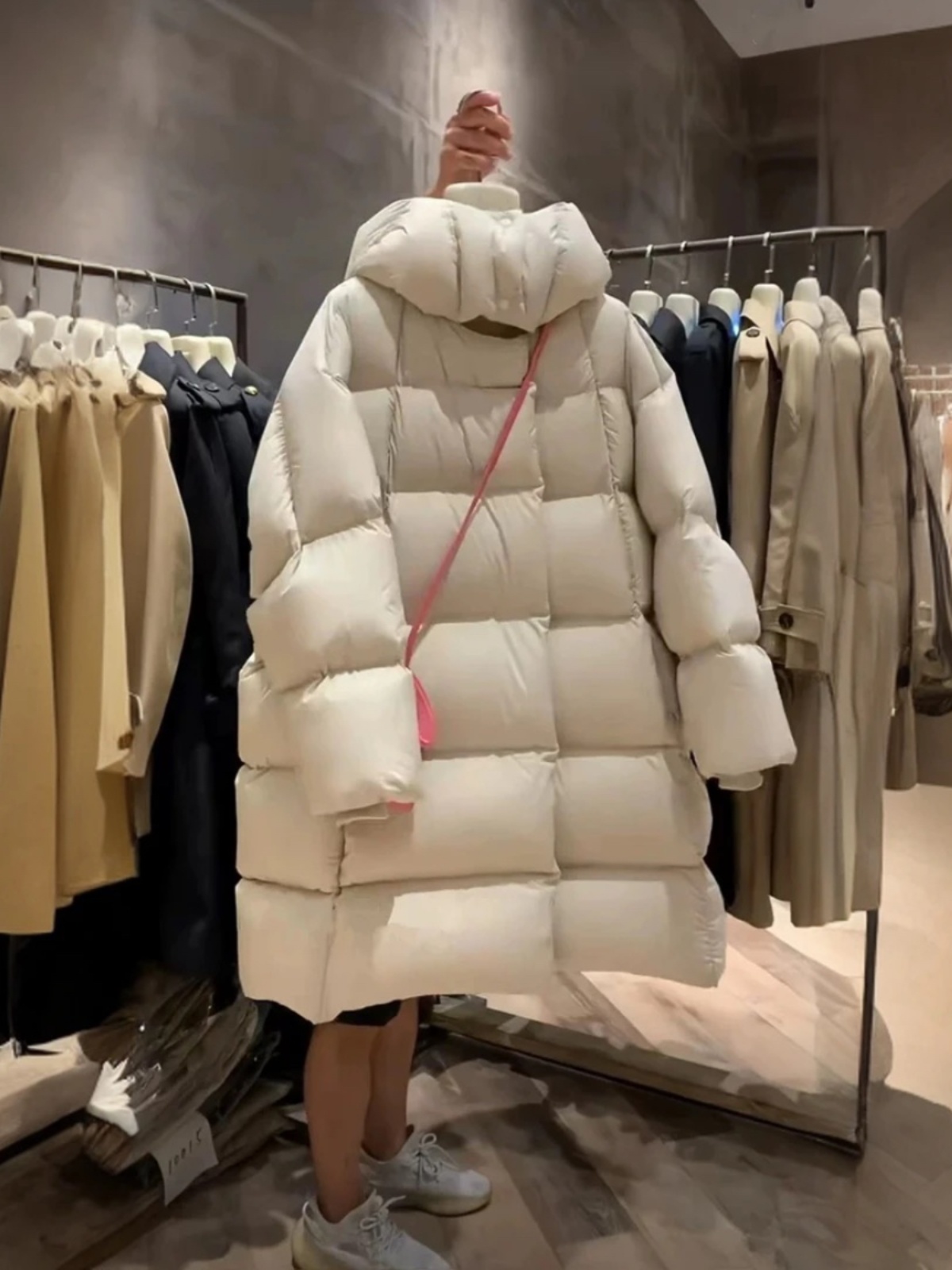 云朵泡芙感羽绒服中长款2025冬季加厚鸭绒显瘦羽绒服