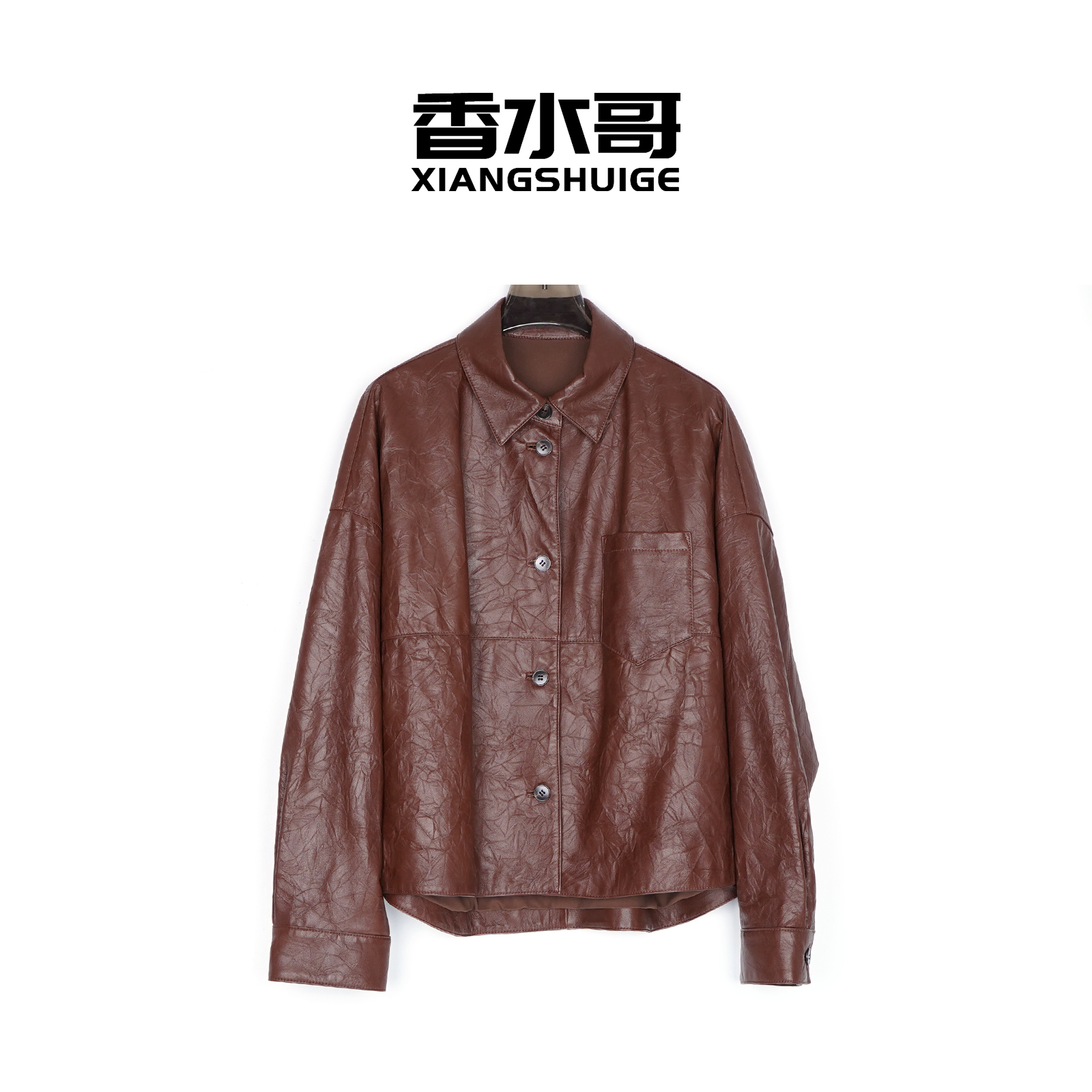 麒麟红羊皮皮衣2025秋季新品经典时髦风夹克复古polo领休闲短外套