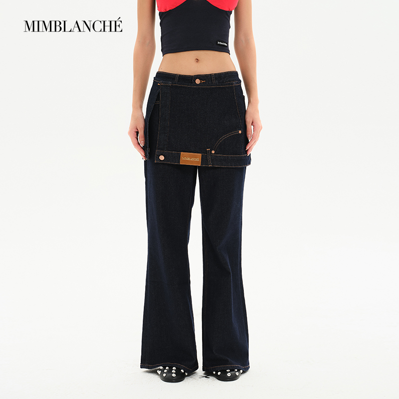 MIMBLANCHE设计感可拆卸盖片微喇原色牛仔裤