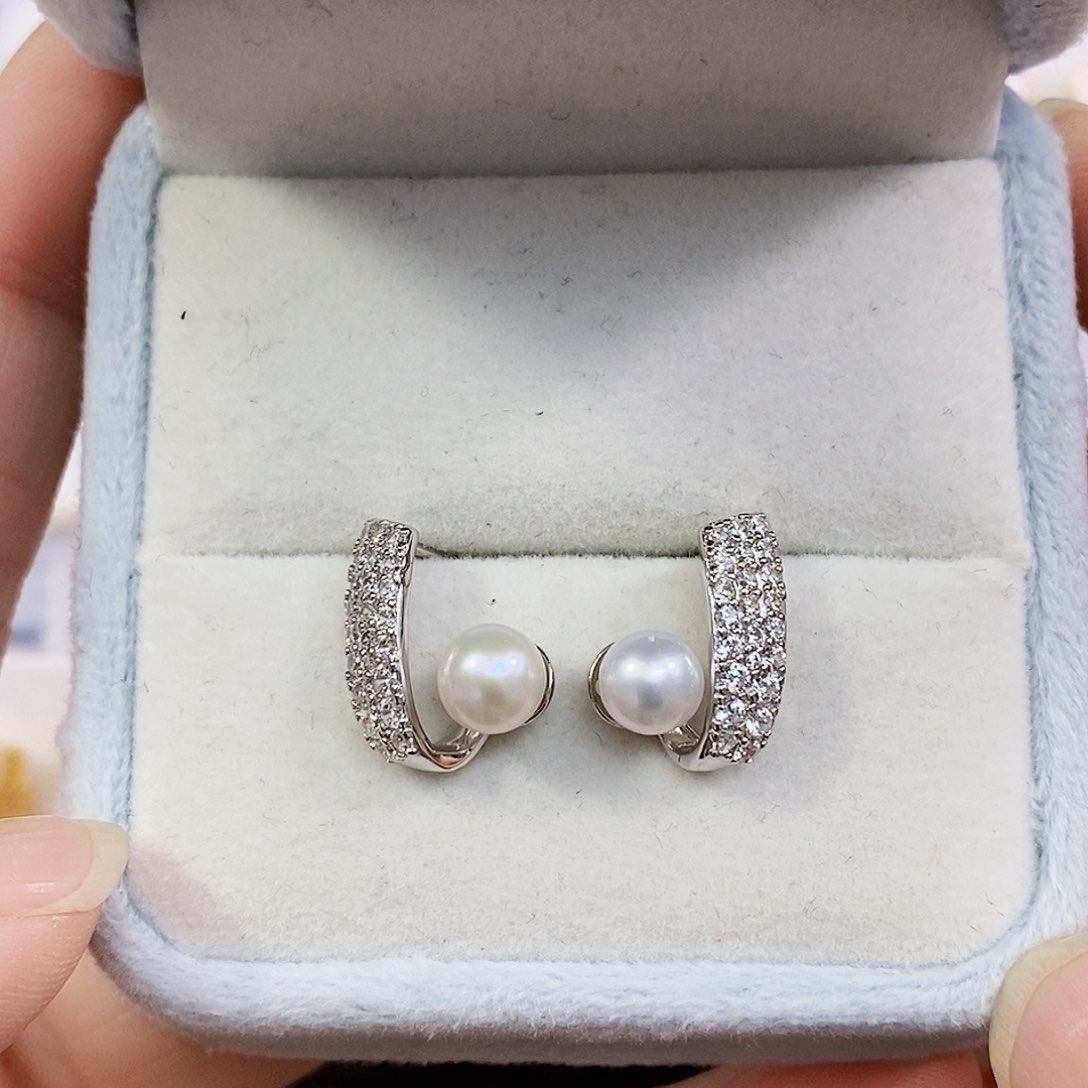 淡水珍珠特价不退换淡水耳饰银S925镶嵌