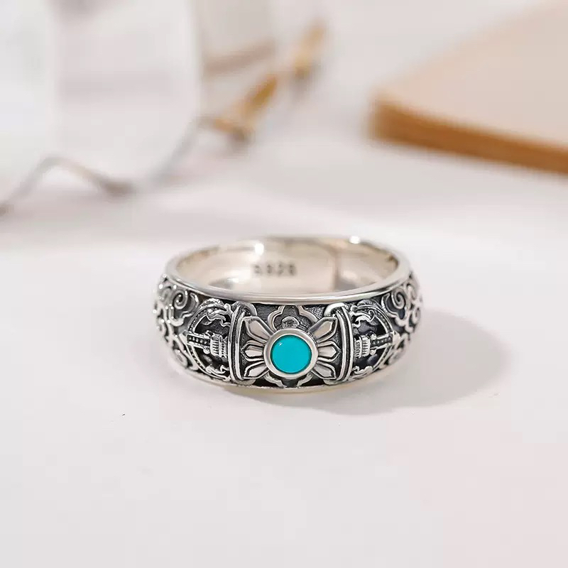 925银戒指 925银戒指 S925银镶嵌松松指环戒指开口可调节民族风