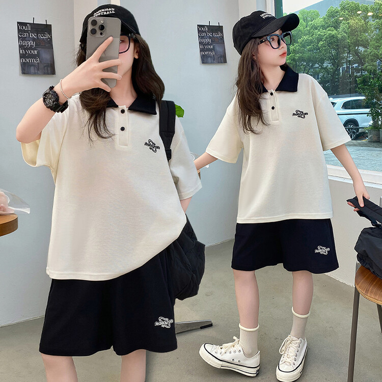编码【1-64】童装女夏季中大童休闲短袖时尚韩版上衣短裤套装百搭