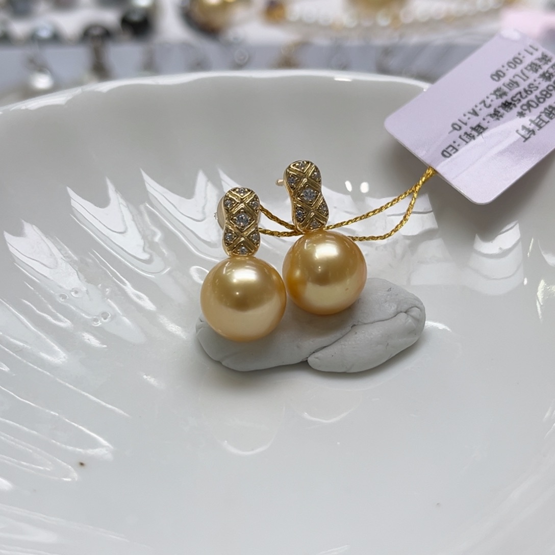 银S925镶嵌海水珍珠耳饰10mm