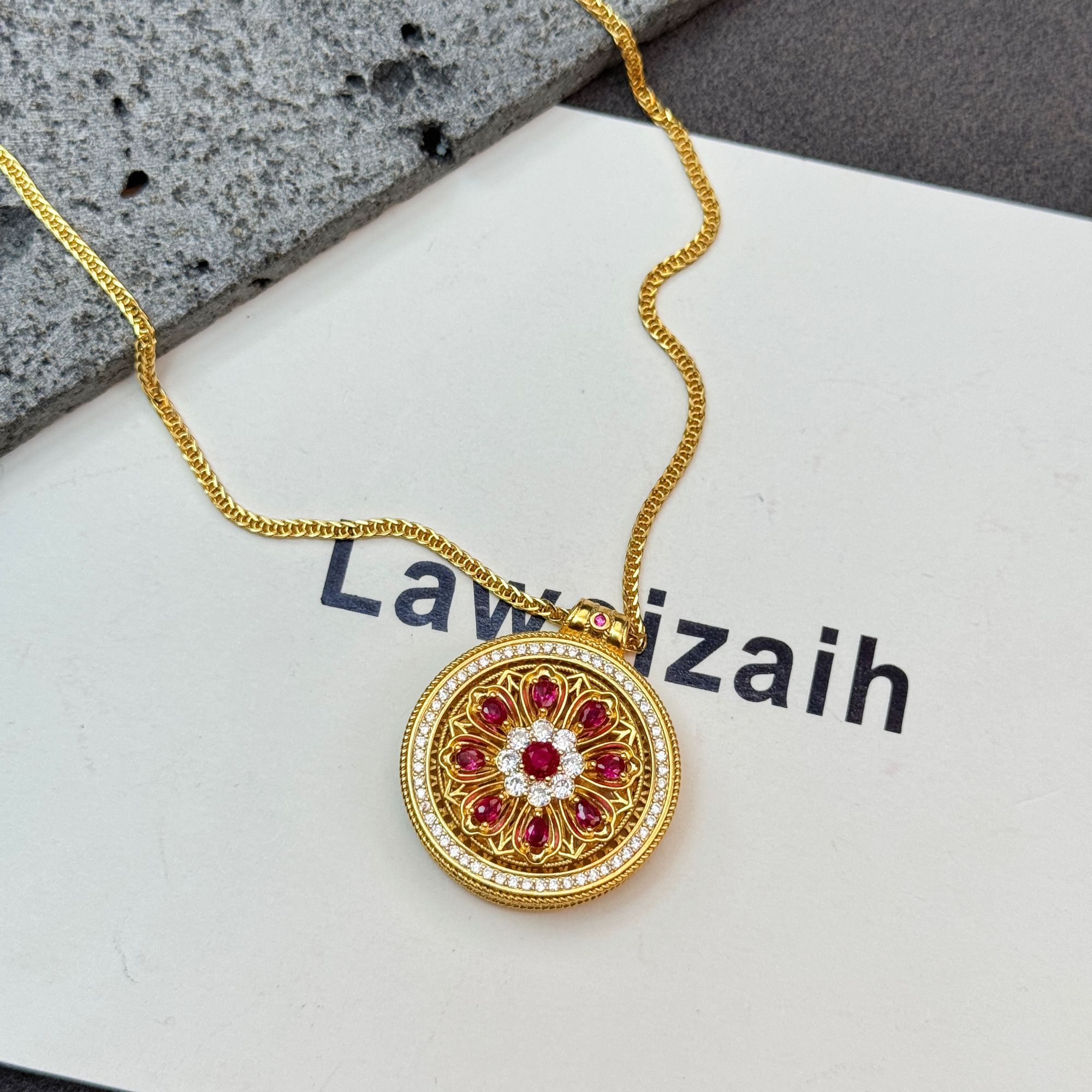  17448双面可戴福字牌八宝罗盘项链