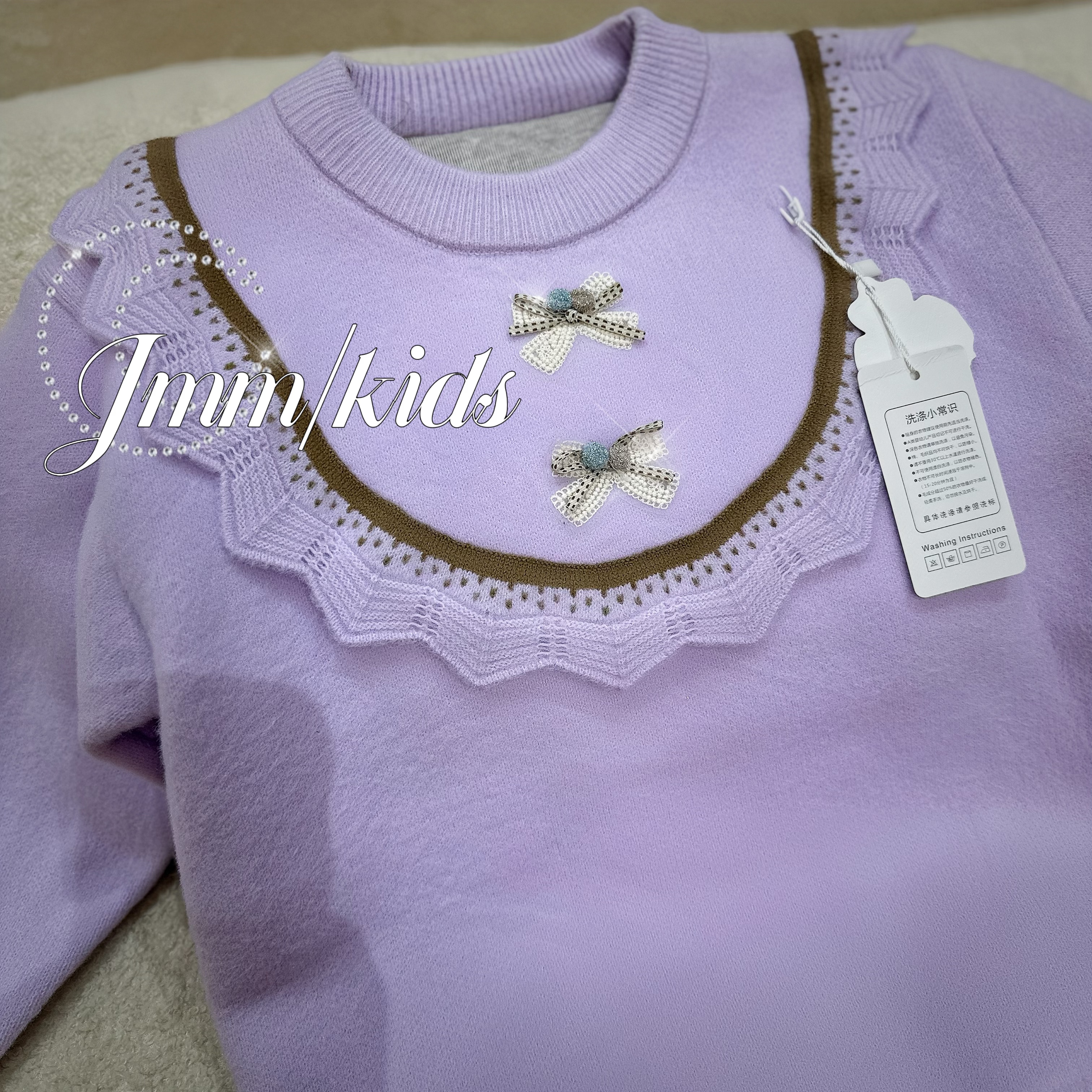 F043 女童针织毛衣加绒加厚冬季打底衫公主风洋气上衣