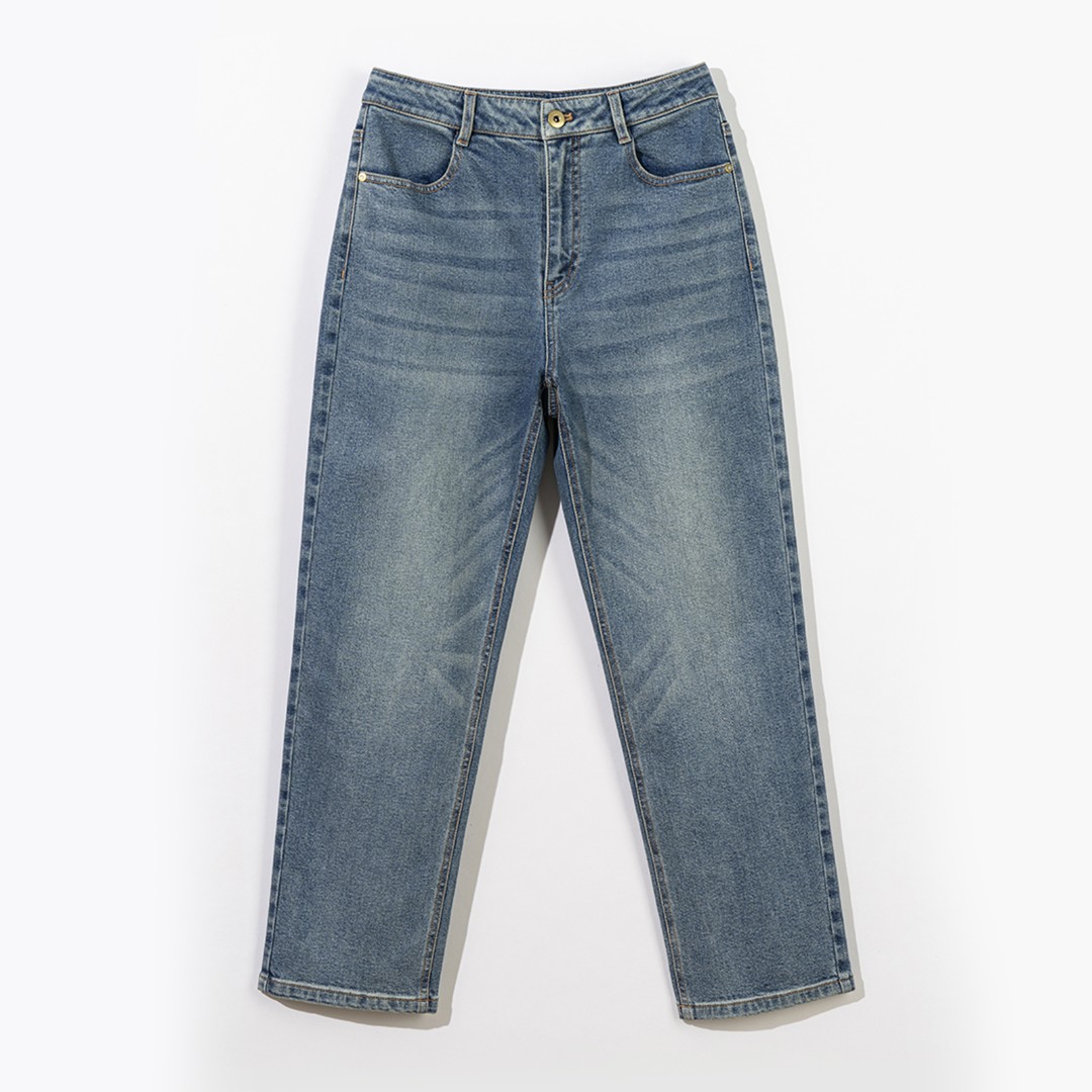 女士百搭休闲中高腰直筒牛仔裤D035