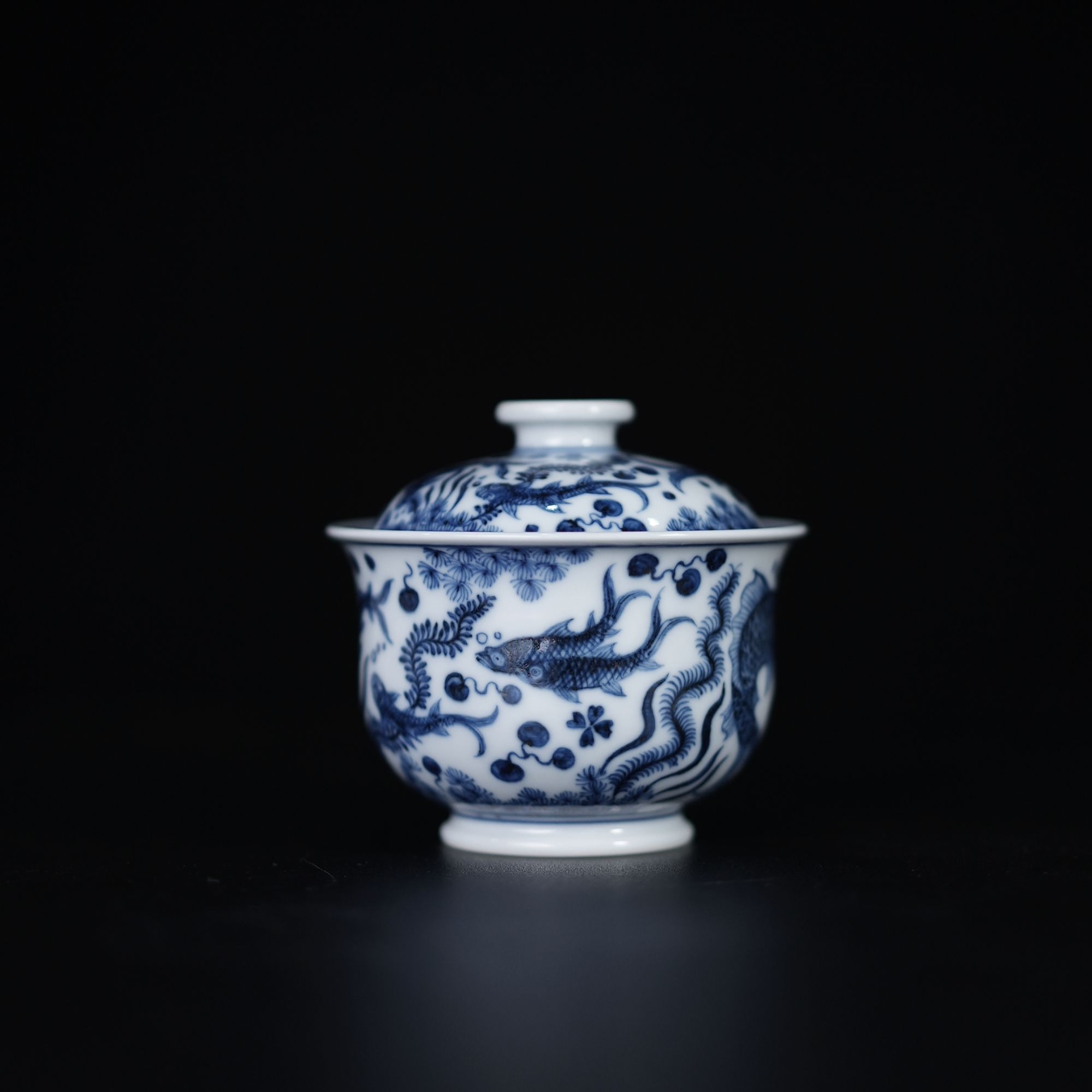 景德镇纯手工陶瓷刘建锋大小鱼藻两才高温釉下彩青花