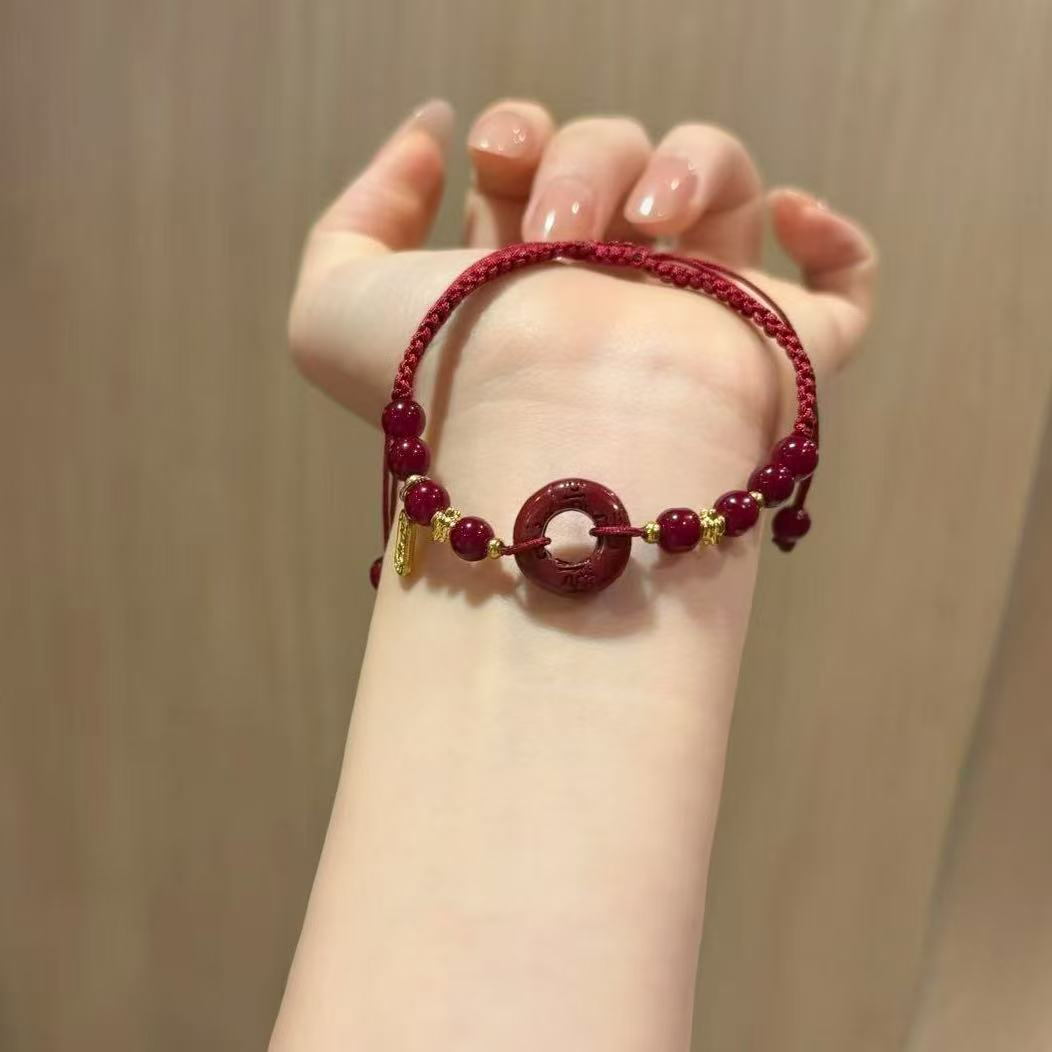 铜合金手链 K132  红色平安扣手链时尚简约绳编